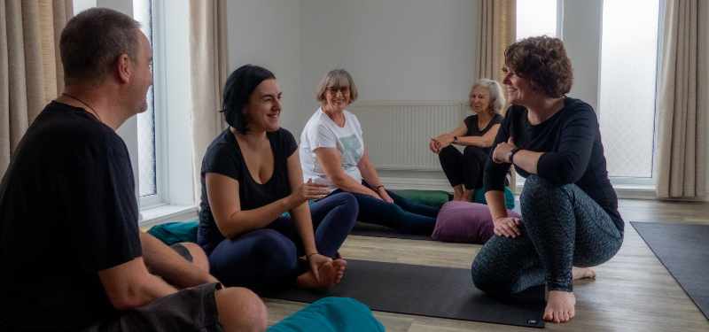 Yoga class chatting
